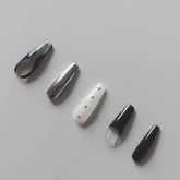Vibeficant Progel Black French Handmade Gel Press on Nails Long Coffin Rhinestone Design